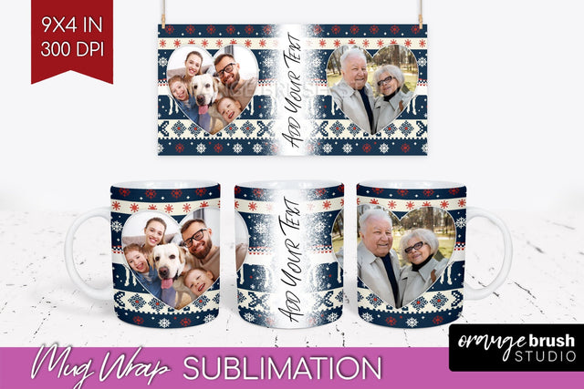 Christmas Photo Mug Wrap PNG - Nordic Picture Frame Mug Sublimation OrangeBrushStudio 
