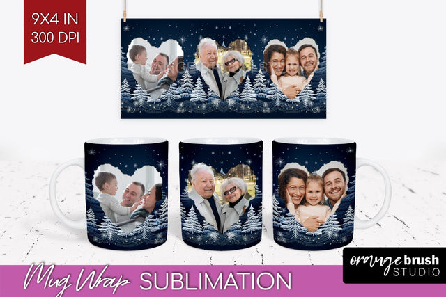 Christmas Photo Mug Wrap PNG - Nordic Picture Frame Mug Sublimation OrangeBrushStudio 