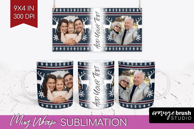 Christmas Photo Mug Wrap PNG - Nordic Picture Frame Mug Sublimation OrangeBrushStudio 