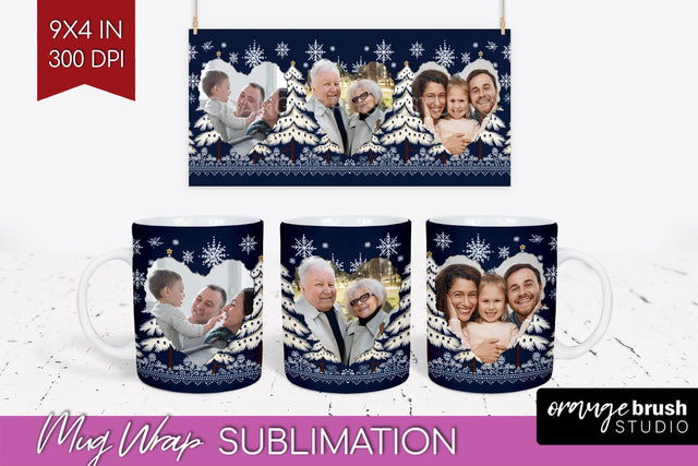 Christmas Photo Mug Wrap PNG - Nordic Picture Frame Mug Sublimation OrangeBrushStudio 