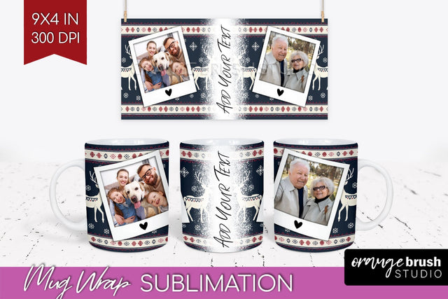 Christmas Photo Mug Wrap PNG - Nordic Picture Frame Mug Sublimation OrangeBrushStudio 