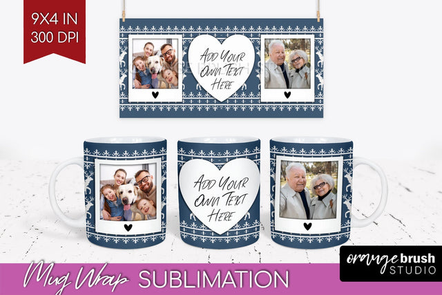 Christmas Photo Mug Wrap PNG - Nordic Picture Frame Mug Sublimation OrangeBrushStudio 