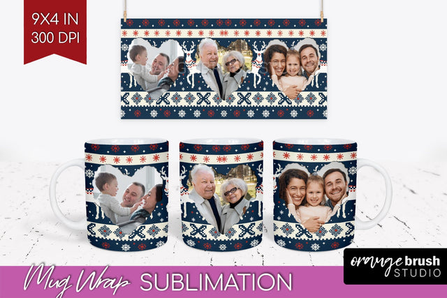 Christmas Photo Mug Wrap PNG - Nordic Picture Frame Mug Sublimation OrangeBrushStudio 