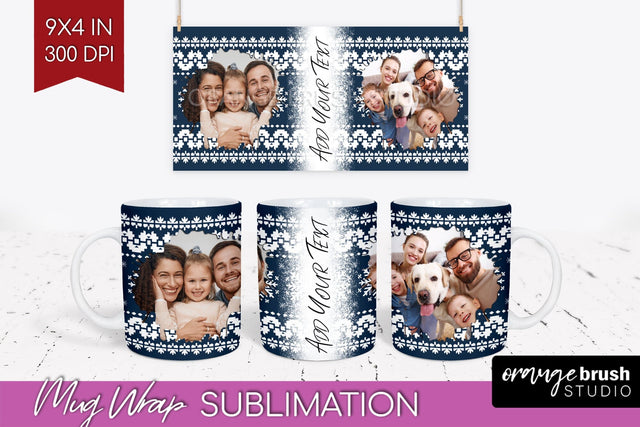 Christmas Photo Mug Wrap PNG - Nordic Picture Frame Mug Sublimation OrangeBrushStudio 