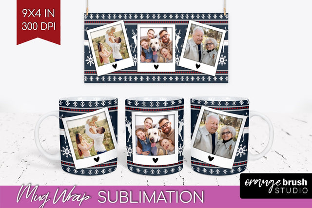 Christmas Photo Mug Wrap PNG - Nordic Picture Frame Mug Sublimation OrangeBrushStudio 