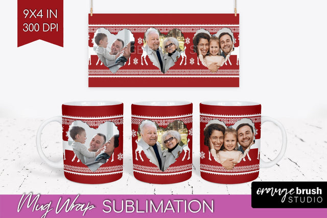 Christmas Photo Mug Wrap PNG - Nordic Picture Frame Mug Sublimation OrangeBrushStudio 