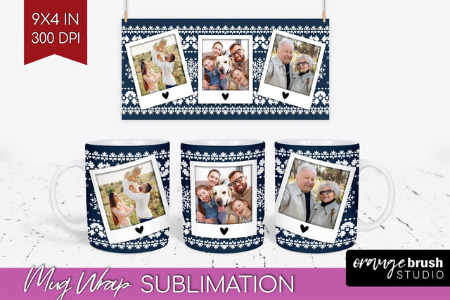 Christmas Photo Mug Wrap PNG - Nordic Picture Frame Mug Sublimation OrangeBrushStudio 