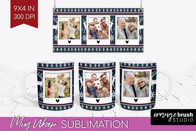 Christmas Photo Mug Wrap PNG - Nordic Picture Frame Mug Sublimation OrangeBrushStudio 