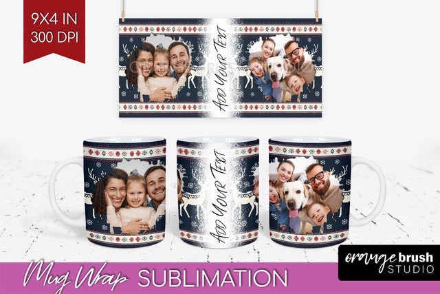 Christmas Photo Mug Wrap PNG - Nordic Picture Frame Mug Sublimation OrangeBrushStudio 