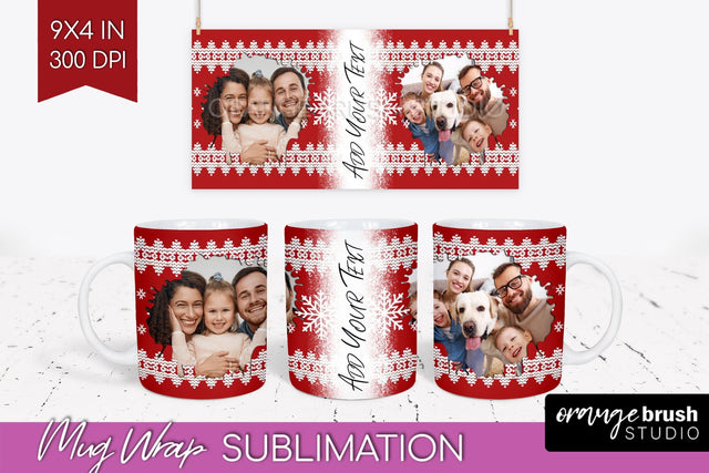 Christmas Photo Mug Wrap PNG - Nordic Picture Frame Mug Sublimation OrangeBrushStudio 