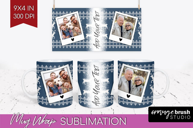 Christmas Photo Mug Wrap PNG - Nordic Picture Frame Mug Sublimation OrangeBrushStudio 