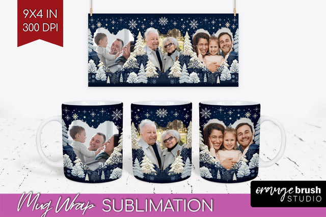 Christmas Photo Mug Wrap PNG - Nordic Picture Frame Mug Sublimation OrangeBrushStudio 