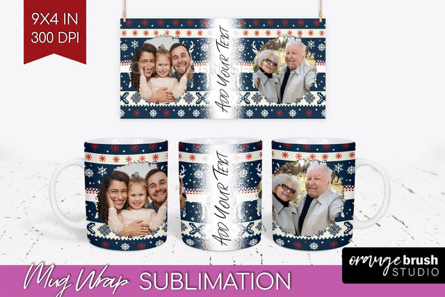 Christmas Photo Mug Wrap PNG - Nordic Picture Frame Mug Sublimation OrangeBrushStudio 