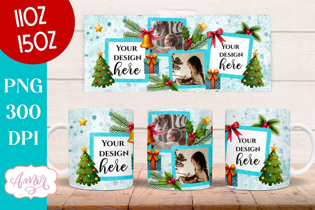Christmas Photo mug wrap PNG Sublimation | Photo frame mug Sublimation Amorclipart 