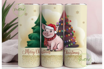 Christmas Pig 20oz Tumbler Wrap Sublimation PixelChick 