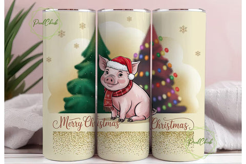 Christmas Pig 20oz Tumbler Wrap Sublimation PixelChick 