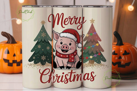 Christmas Pig 20oz Tumbler Wrap Sublimation PixelChick 