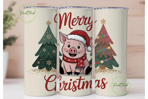 Christmas Pig 20oz Tumbler Wrap Sublimation PixelChick 
