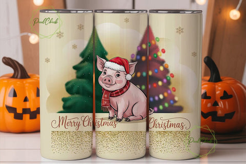 Christmas Pig 20oz Tumbler Wrap Sublimation PixelChick 