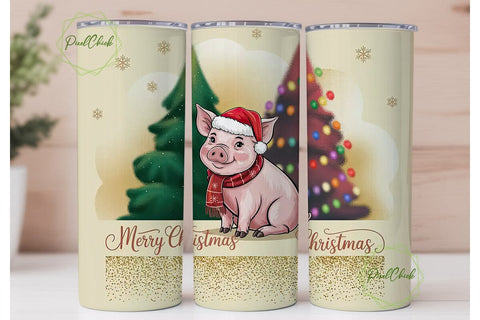 Christmas Pig 20oz Tumbler Wrap Sublimation PixelChick 