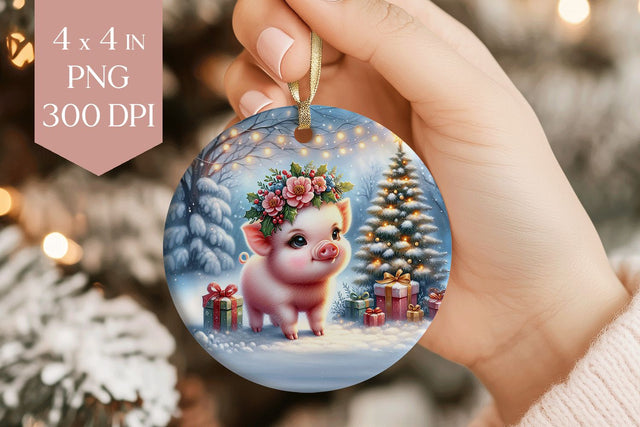 Christmas Pig Sublimation PNG - Cute Farm Animal Ornament Sublimation BijouBay 