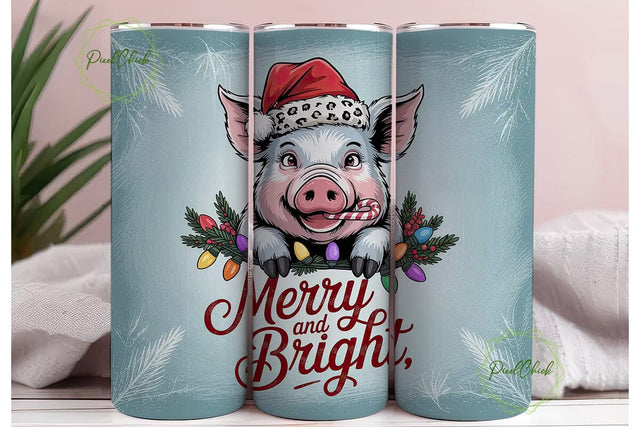 Christmas Pig Tumbler Wrap Sublimation PixelChick 