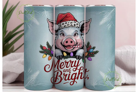 Christmas Pig Tumbler Wrap Sublimation PixelChick 