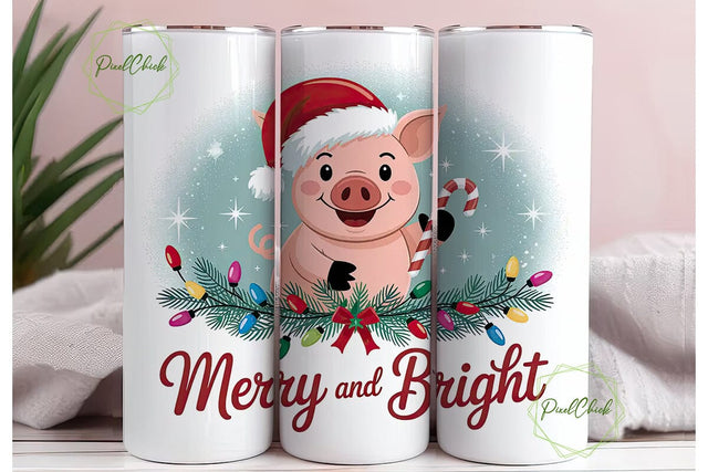 Christmas Pig Tumbler Wrap Sublimation PixelChick 