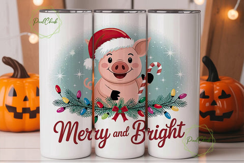 Christmas Pig Tumbler Wrap Sublimation PixelChick 