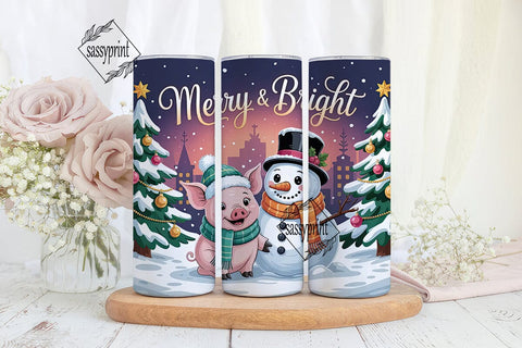 Christmas Piglet & Snowman 20oz Tumbler Sublimation sassyprint 