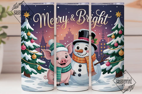 Christmas Piglet & Snowman 20oz Tumbler Sublimation sassyprint 