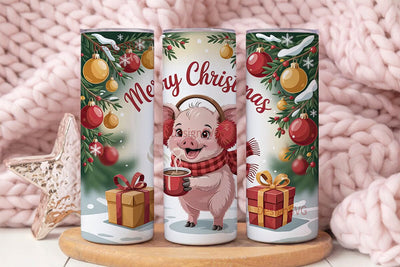 Christmas Piglet with Hot Cocoa Tumbler Sublimation DesignSVG 