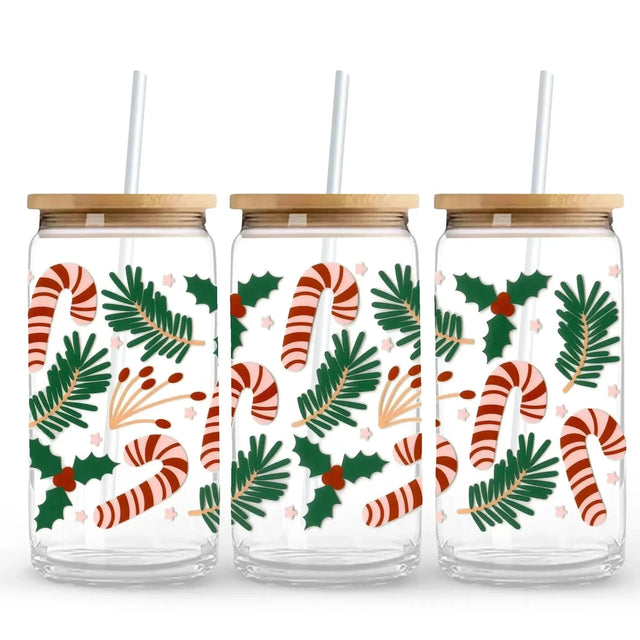 Christmas Pine & Candy Canes 9.7 x 4.3 UV DTF Wrap Only (Cup NOT Included) Physical DIY Craft Warehouse 