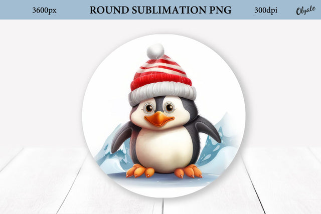 Christmas Pinguin Round Sign PNG. Pinguin PNG Sublimation Olga Terlyanskaya 