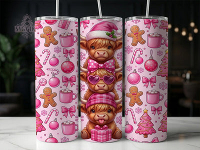 Christmas Pink Highland Cows 20oz Tumbler, Pink Highland Cow, Highland Cow Tumbler, Christmas Pink Cow, Christmas Highland, Pink Highland PNG, Highland Cows PNG, 20oz Tumbler Wrap Sublimation SvggirlplusArt 