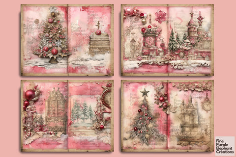 Christmas Pink Nutcracker Ballet | Junk Journal Pages Digital Pattern Fine Purple Elephant Creations 
