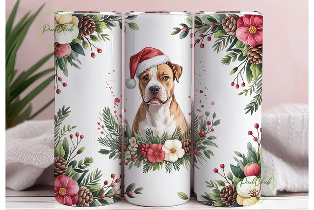 Christmas Pitbull 20oz Tumbler Wrap Sublimation PixelChick 