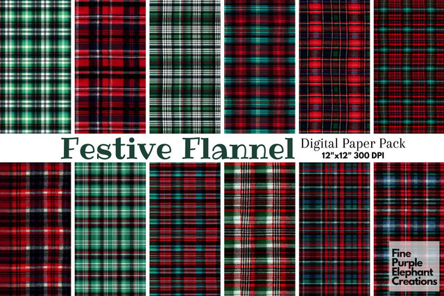 Christmas Plaid Fabric Texture Gingham Digital Pattern Fine Purple Elephant Creations 