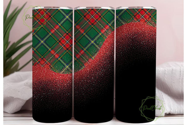 Christmas Plaid Glitter 20oz Tumbler Sublimation PixelChick 