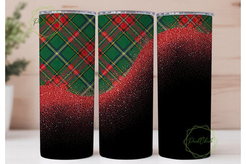 Christmas Plaid Glitter 20oz Tumbler Sublimation PixelChick 