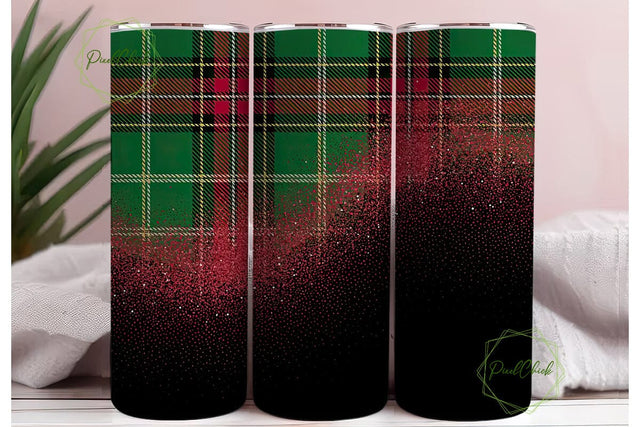 Christmas Plaid Glitter 20oz Tumbler Sublimation PixelChick 