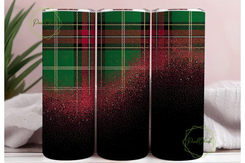 Christmas Plaid Glitter 20oz Tumbler Sublimation PixelChick 