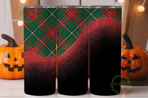 Christmas Plaid Glitter 20oz Tumbler Sublimation PixelChick 
