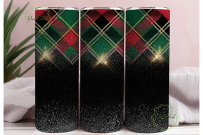 Christmas Plaid Glitter 20oz Tumbler Sublimation PixelChick 