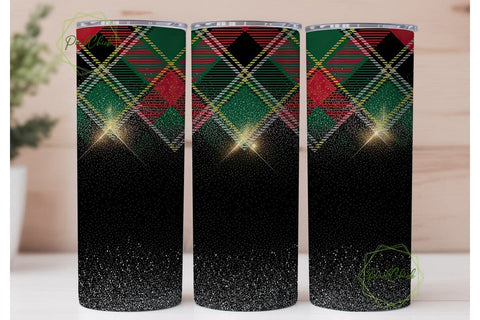 Christmas Plaid Glitter 20oz Tumbler Sublimation PixelChick 