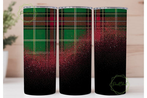 Christmas Plaid Glitter 20oz Tumbler Sublimation PixelChick 