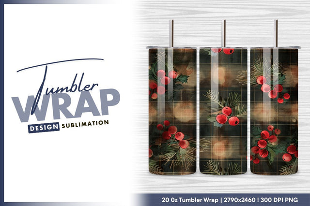 Christmas plaid pattern with berries and pine Sublimation Regulrcrative 