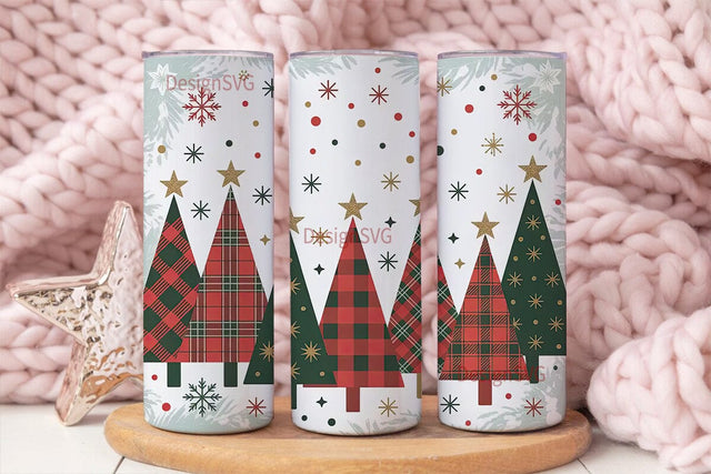 Christmas Plaid Trees 20oz Tumbler Wrap Sublimation DesignSVG 
