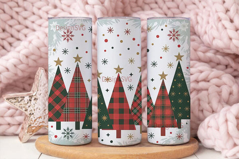 Christmas Plaid Trees 20oz Tumbler Wrap Sublimation DesignSVG 