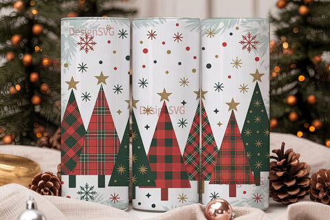 Christmas Plaid Trees 20oz Tumbler Wrap Sublimation DesignSVG 